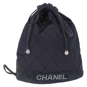 CHANEL Matelasse Backpack Satin Navy CC Auth 154704
